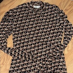 Diane Von Fursertenberg Mesh Geo Long Sleeve Top